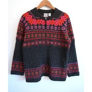 VINTAGE 90s FIELD FG Shetland Wool Zip Cardigan Sweater Jacket Rib Knit S